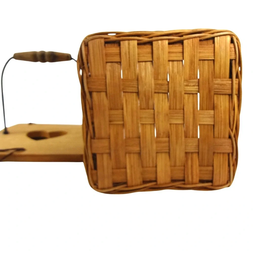 Hand Woven Wood Basket with Heart Cutout Lid Wire Handle‎ Rustic Farmhouse Decor